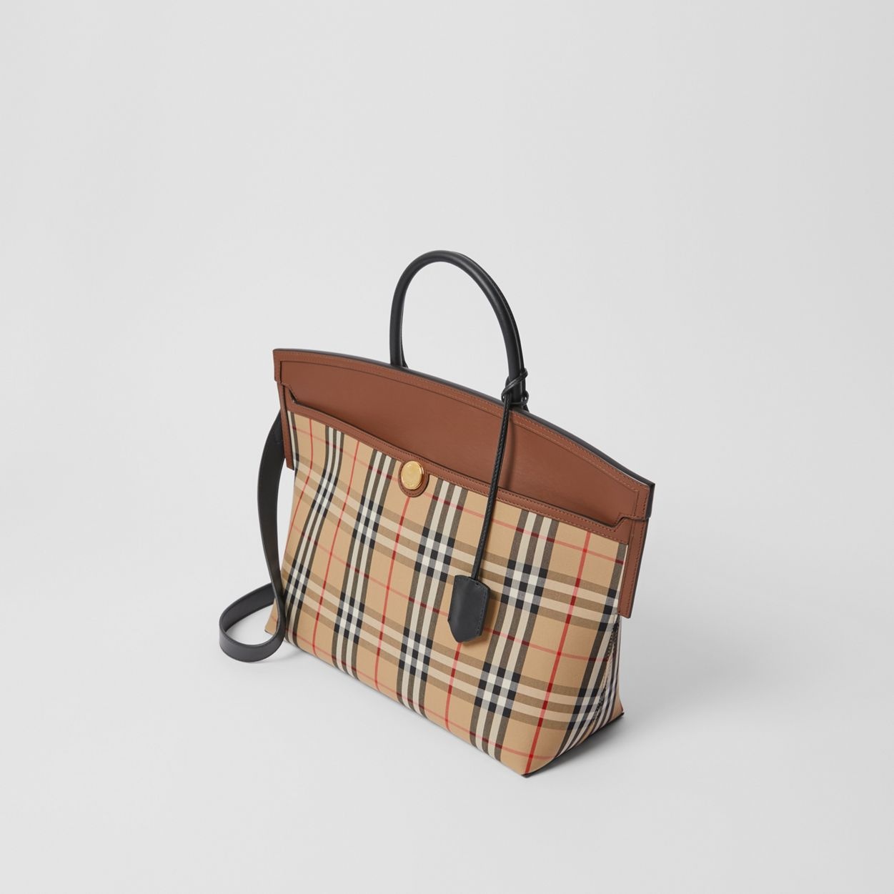 Vintage Check and Leather Society Top Handle Bag - 4