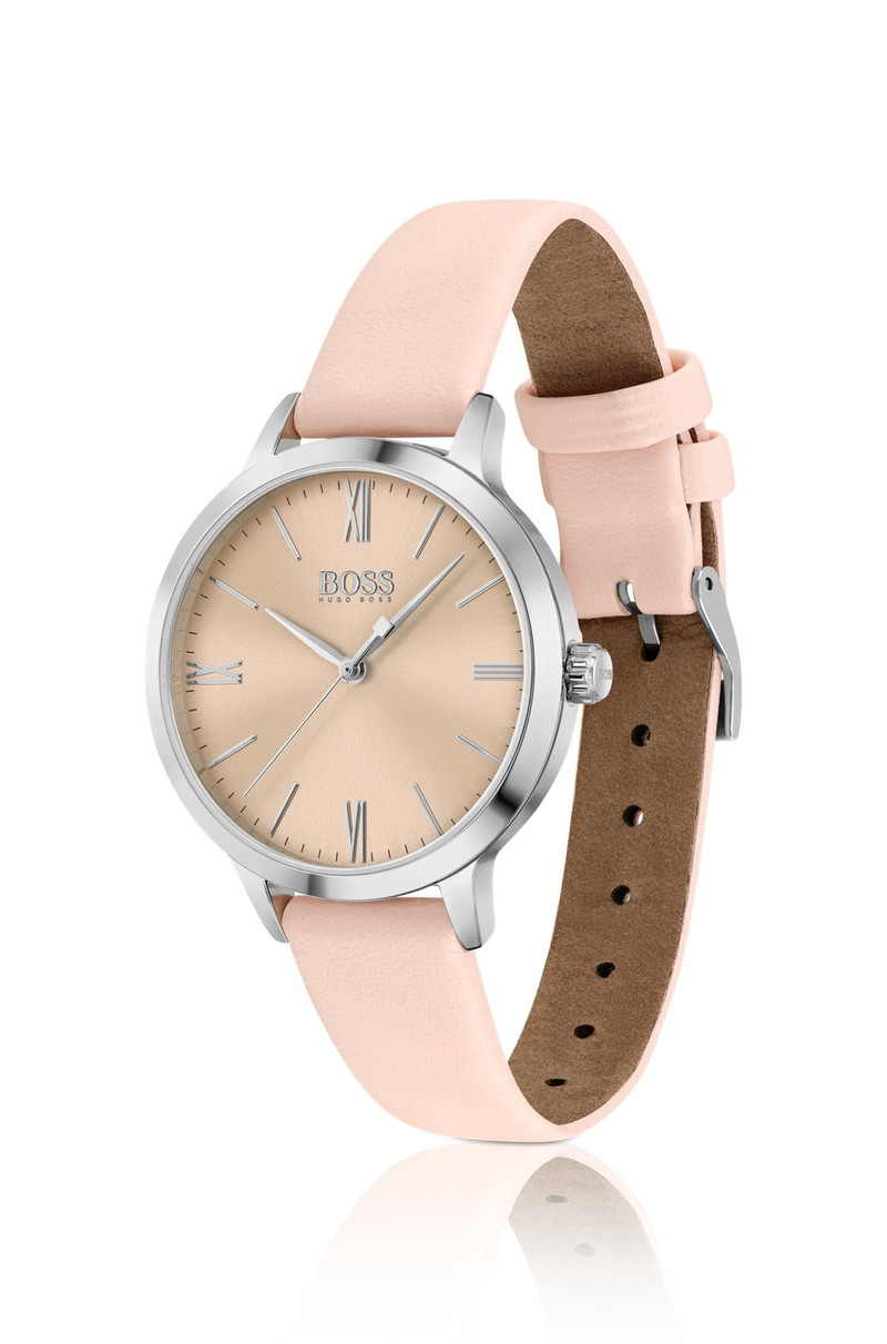 BOSS LEATHER-STRAP WATCH WITH GOLD-TONE BRUSHED DIAL outlook