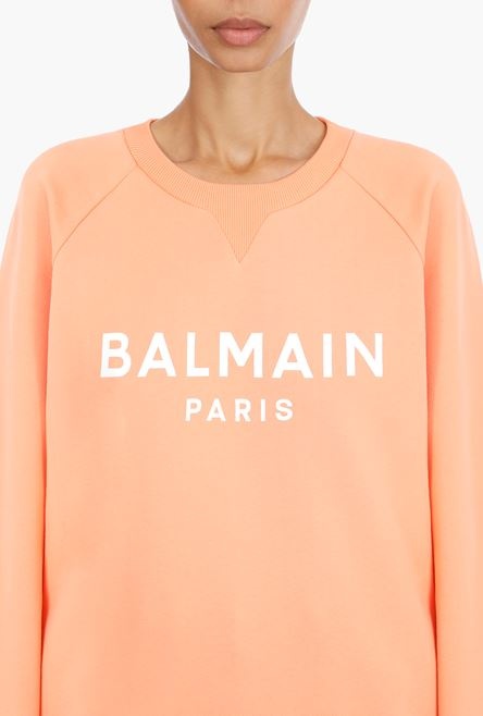 Peach cotton sweatshirt with white Balmain logo - 6