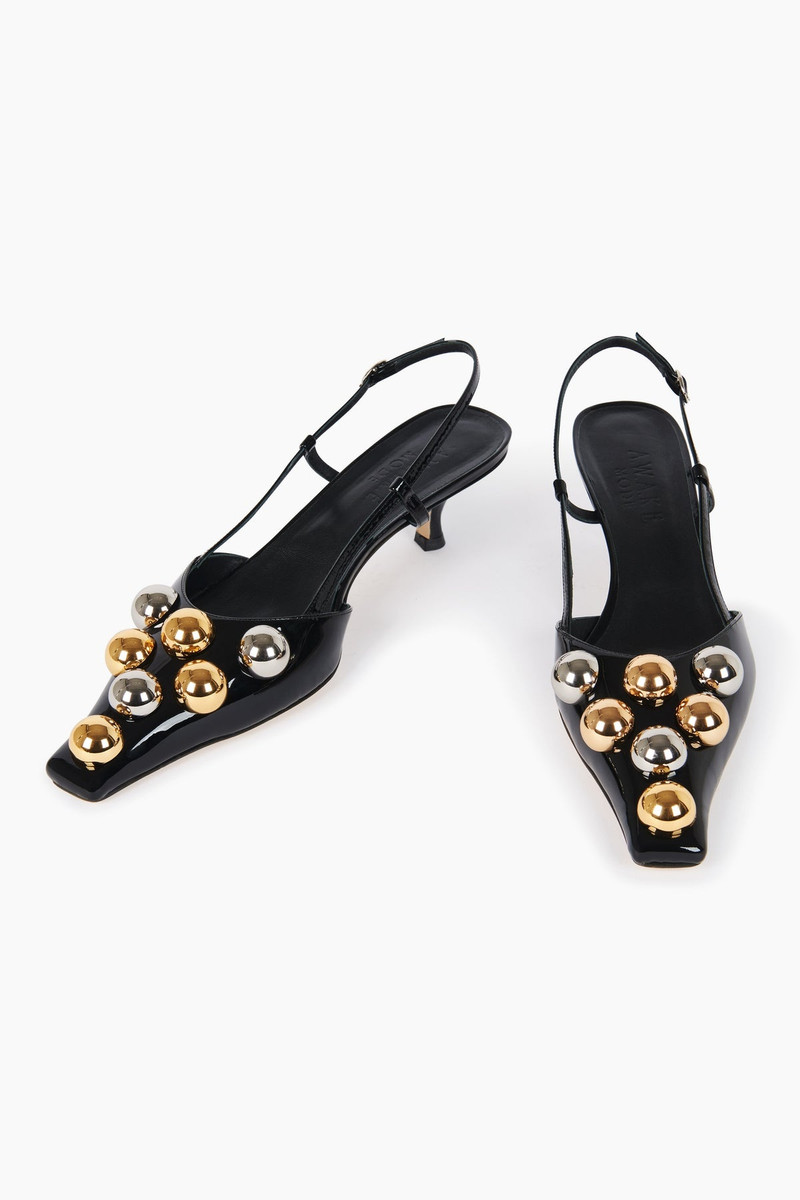 A.W.A.K.E. MODE RITA BIG KITTEN HEEL WITH SILVER AND GOLD EMBELLISHMENTS BLACK outlook