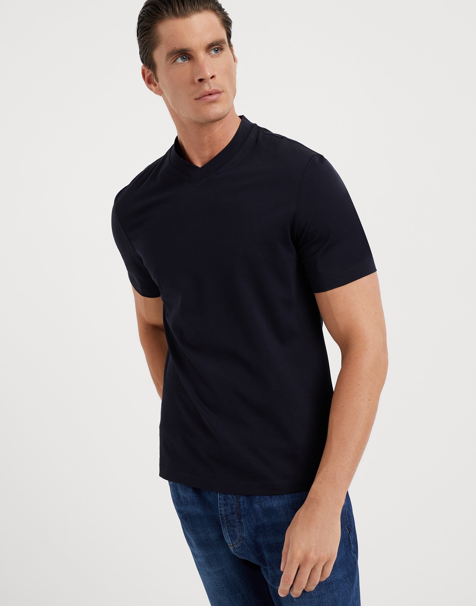 Cotton jersey V-neck T-shirt - 1