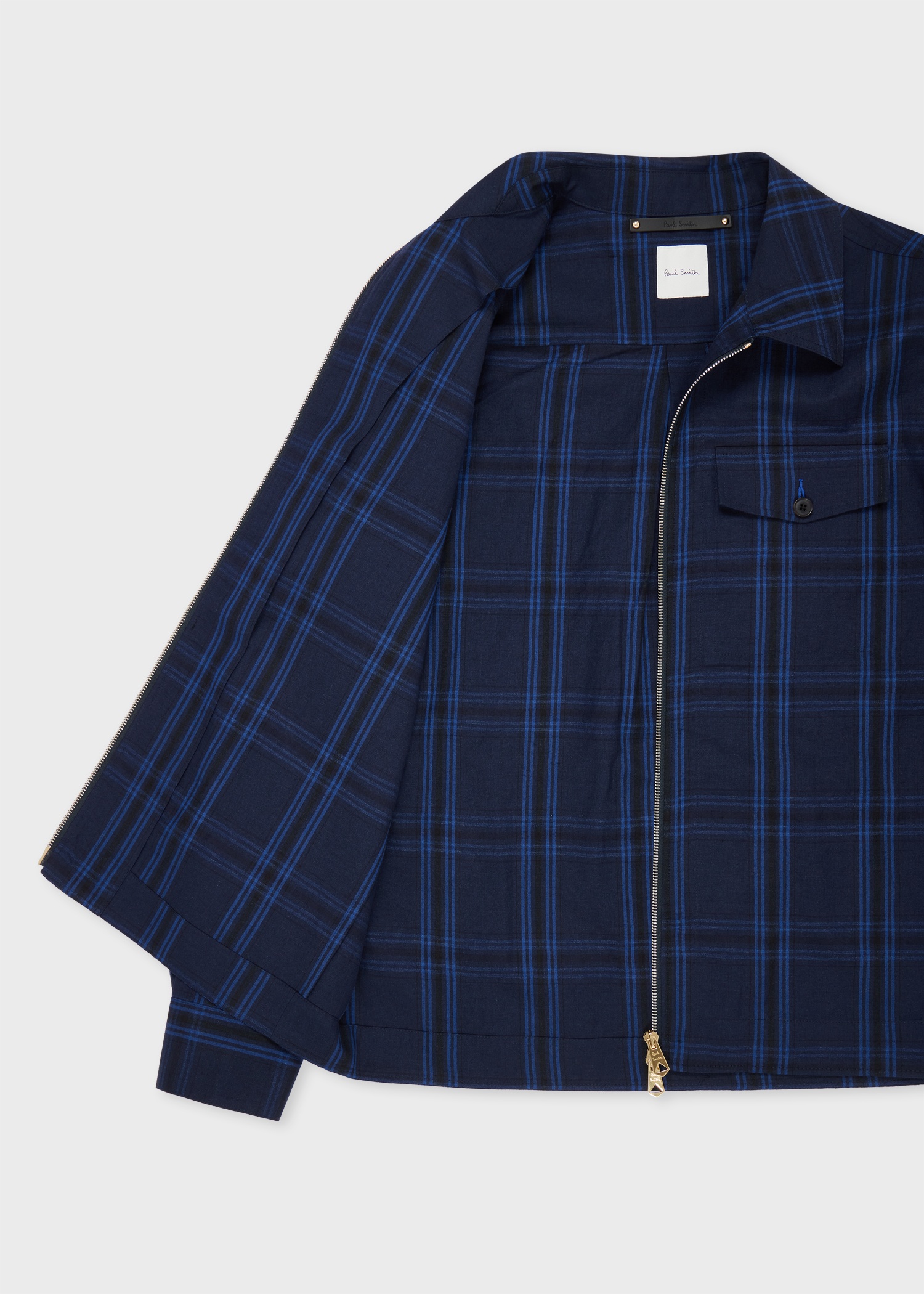 Navy Check Wool-Linen Zip Jacket - 4