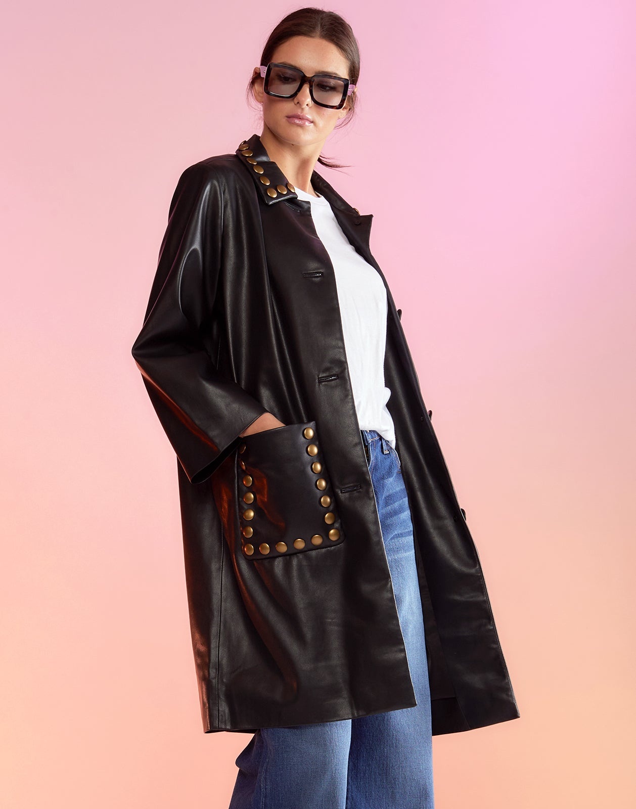 Vegan Studded Leather Coat - 2