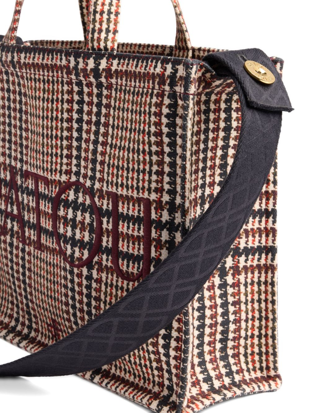 logo-embroidered check tote bag - 3