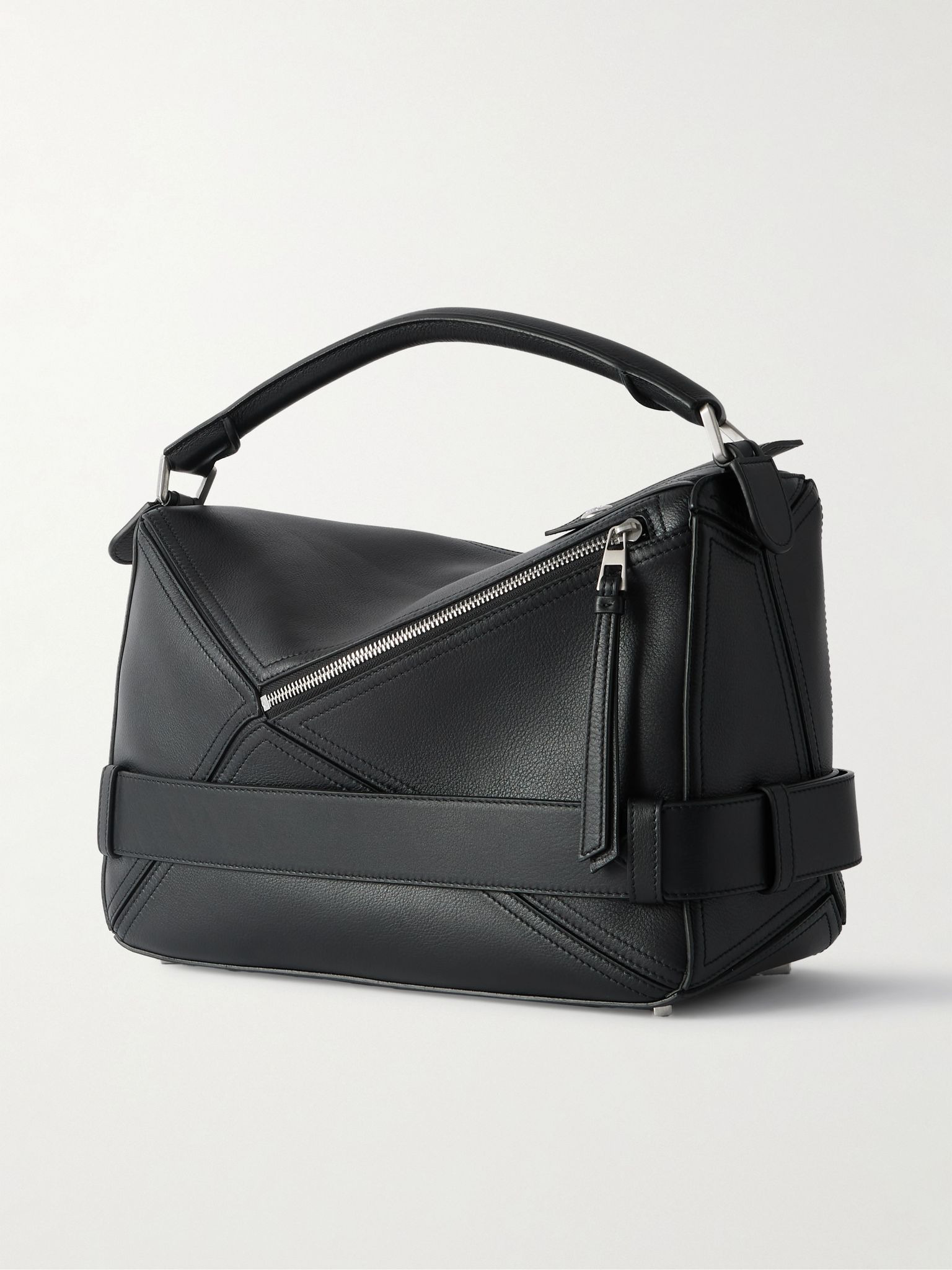 Puzzle Biker Large Buckled Leather Messenger Bag Black - 3