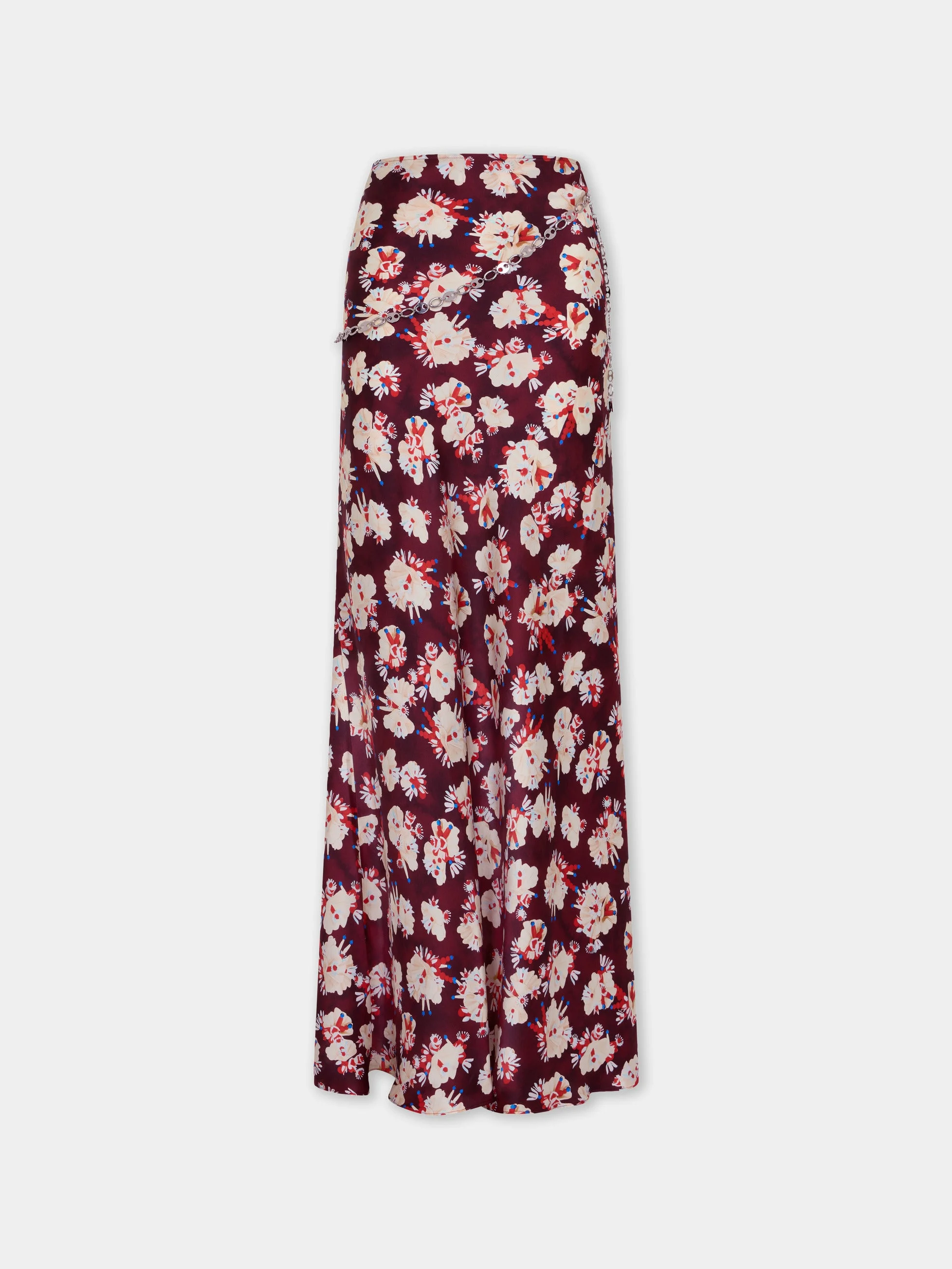 MAGENTA FLORAL PATTERNED SKIRT IN SATIN SILK - 1