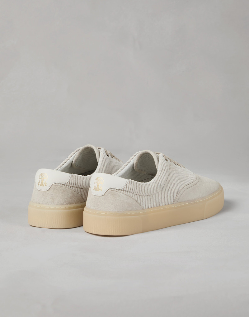 Brunello Cucinelli Washed suede and techno corduroy sneakers outlook