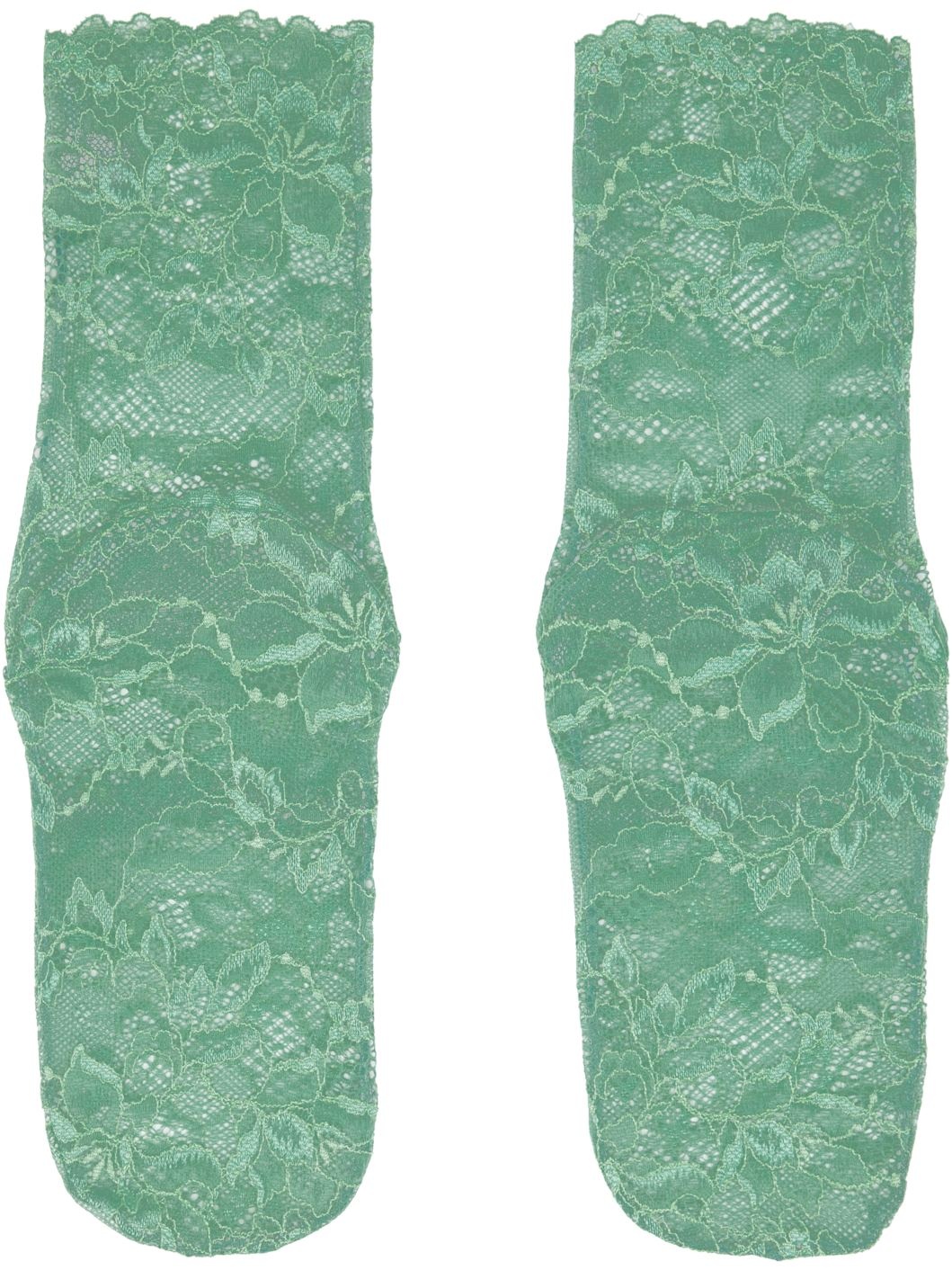 Green Floral Lace Socks - 2