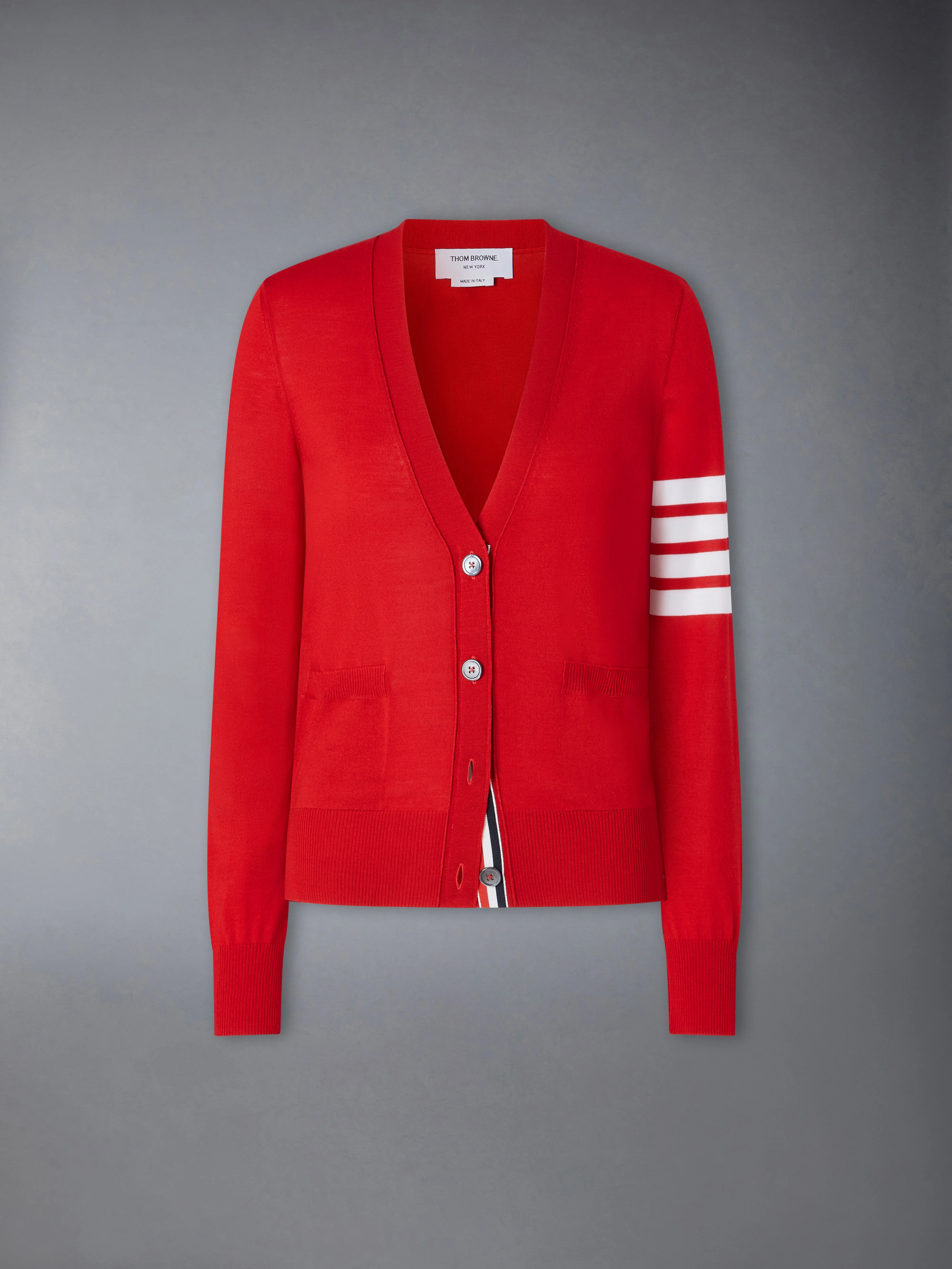 MERINO WOOL 4-BAR RELAXED FIT V-NECK CARDIGAN - 1
