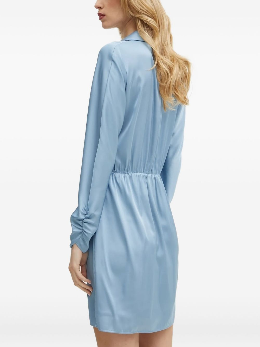 wrap-neck gathered-cuff mini dress - 2