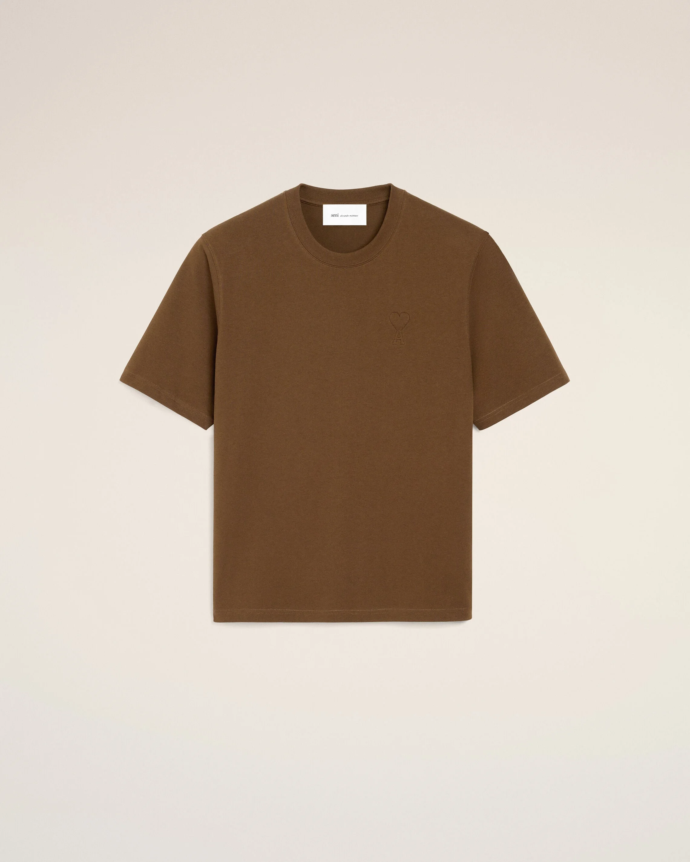 BROWN COTTON T-SHIRT WITH EMBOSSED AMI DE COEUR - 1