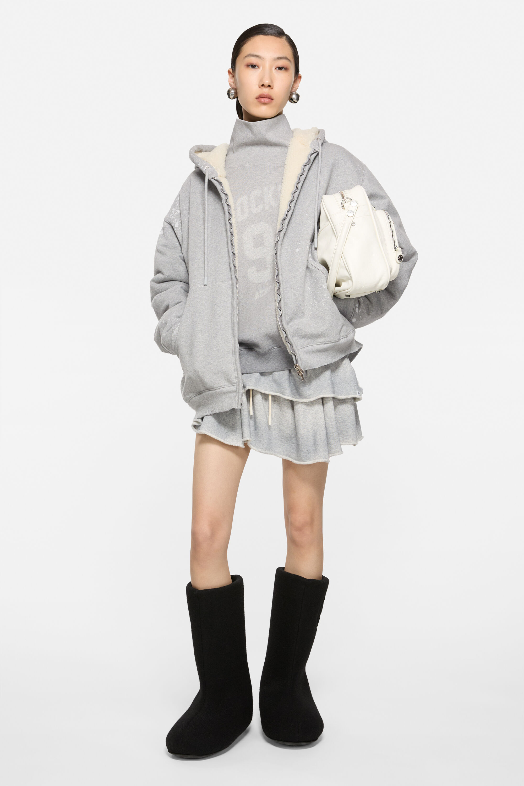 Hooded zipper sweater - Grey Melange - 2
