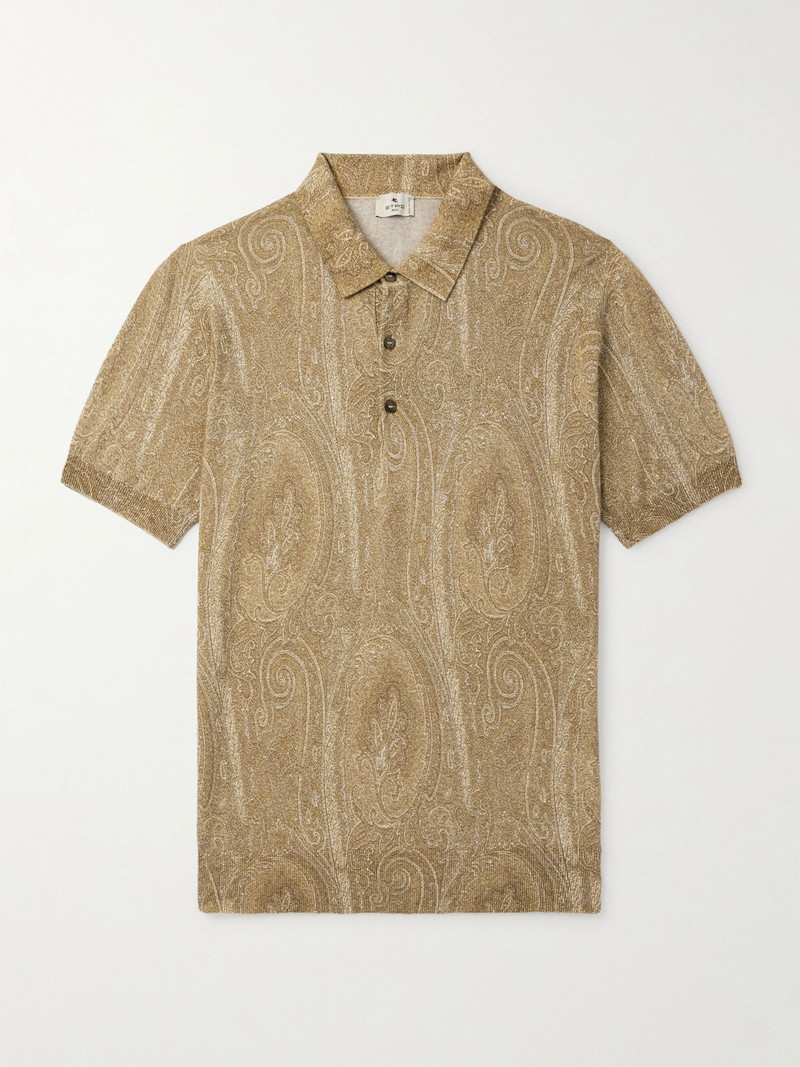 Slim-Fit Paisley-Print Silk and Cashmere-Blend Polo Shirt Beige 1