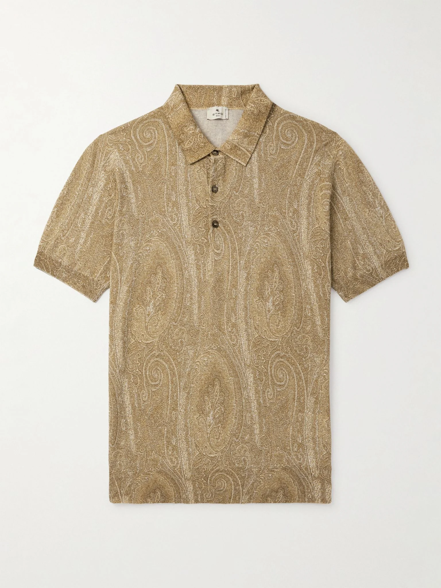 Slim-Fit Paisley-Print Silk and Cashmere-Blend Polo Shirt Beige - 1