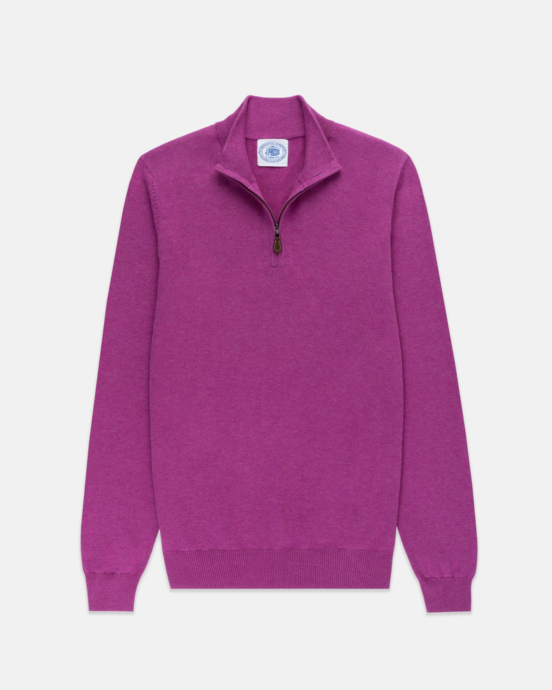 J. PRESS PURPLE COTTON-CASHMERE QUARTER-ZIP SWEATER - TRIM FIT outlook