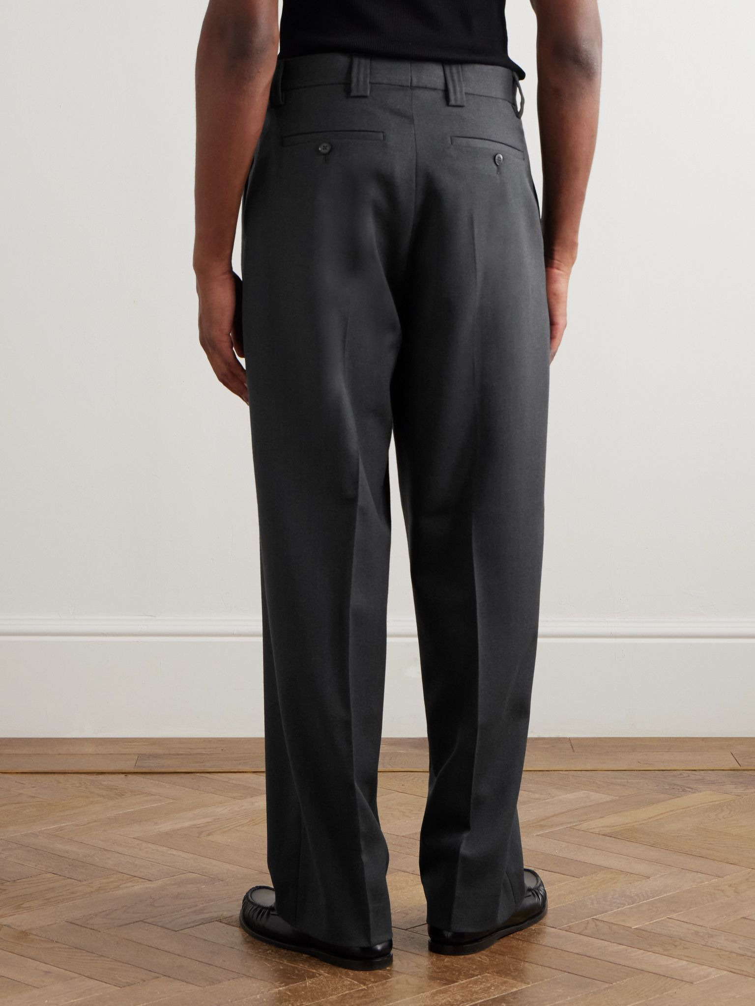 Service Wide-Leg Pleated Virgin Wool-Twill Trousers Gray - 4