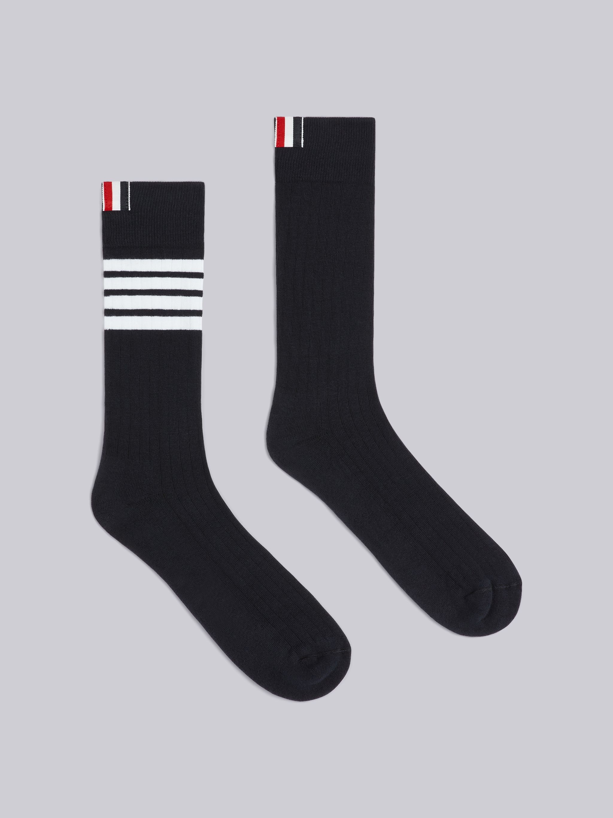 Navy Cotton Mid-Calf 4-Bar Socks - 1