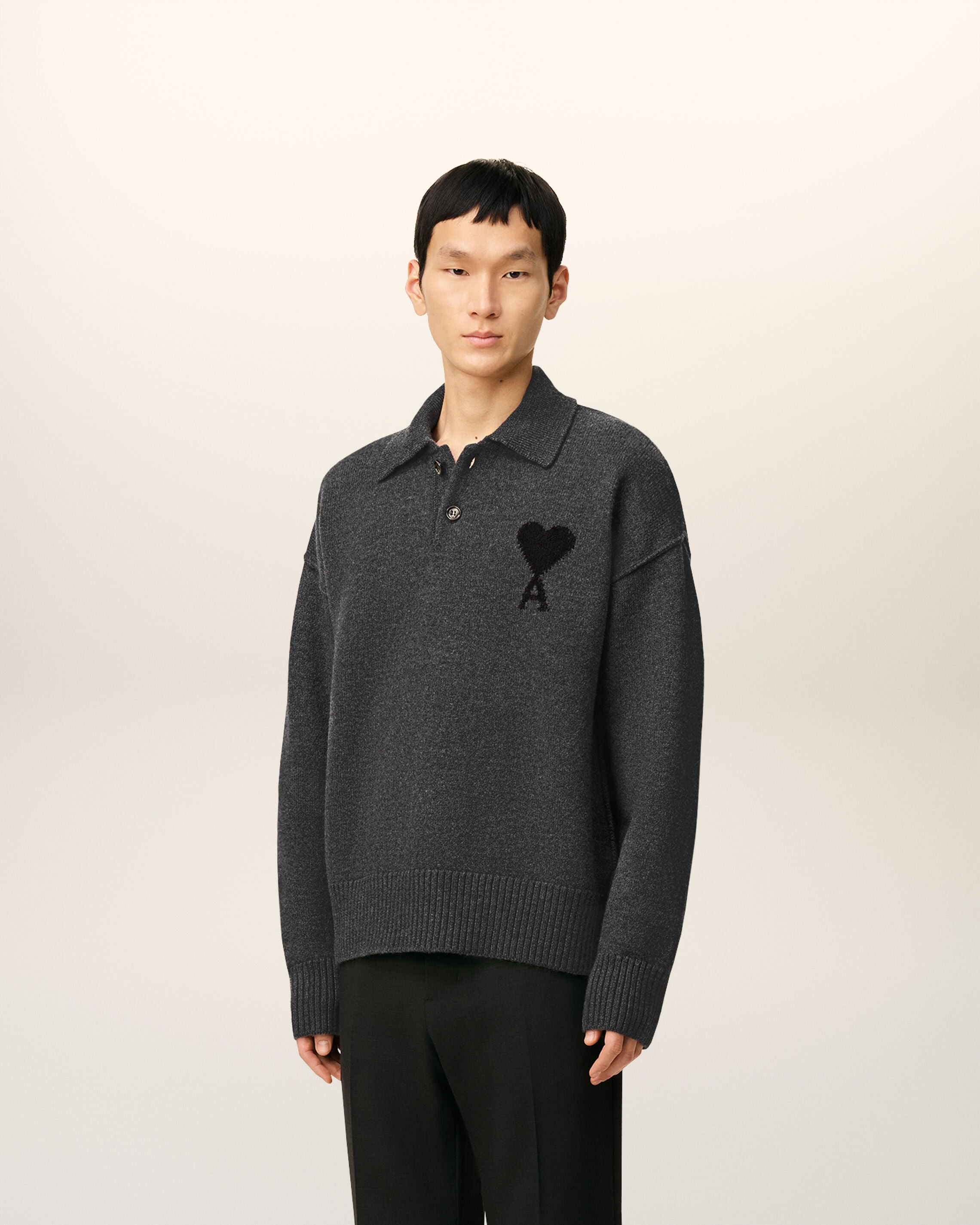 GREY WOOL AMI DE COEUR POLO - 6