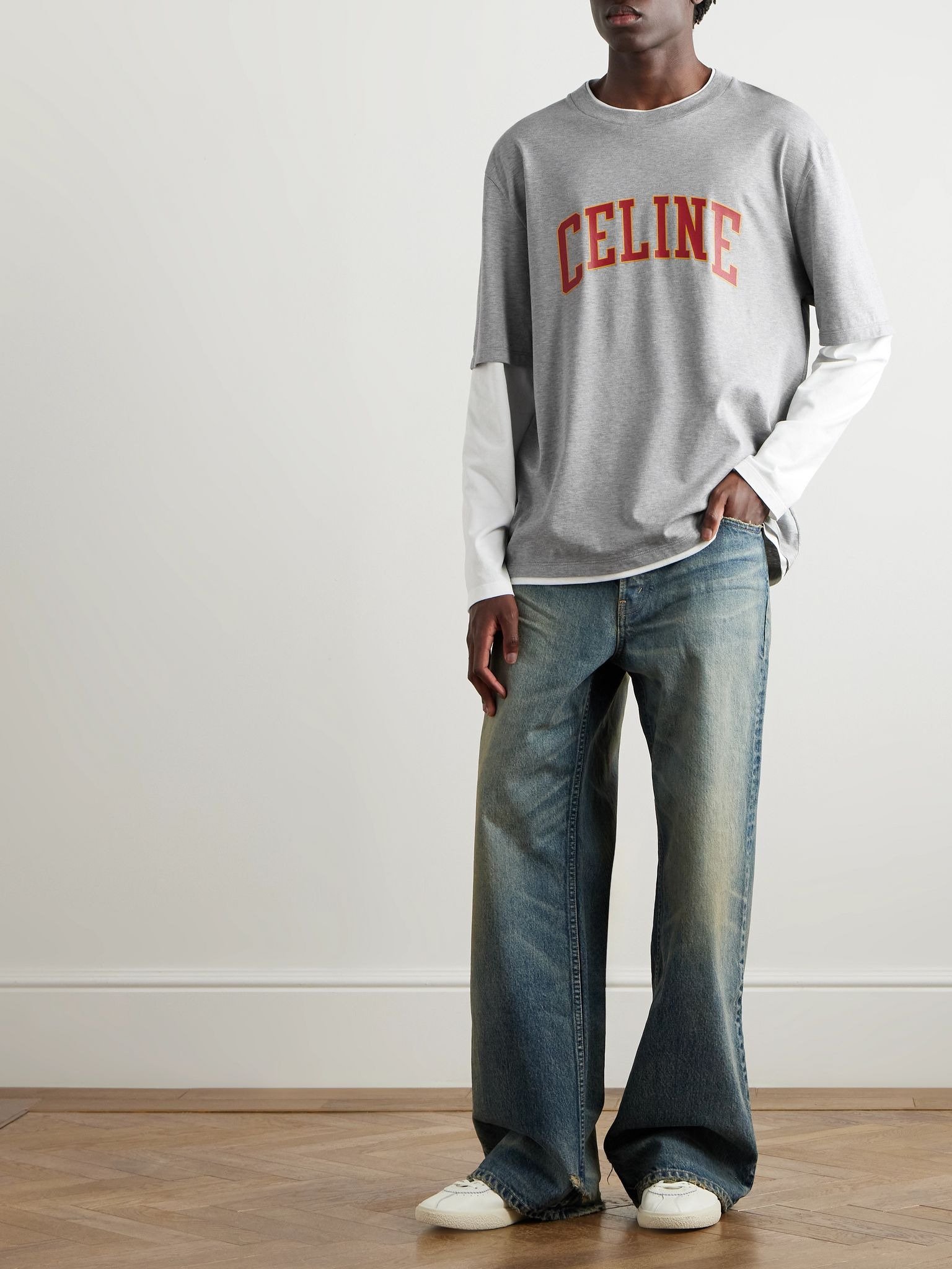 Layered Logo-Print Cotton-Jersey T-Shirt Gray - 2