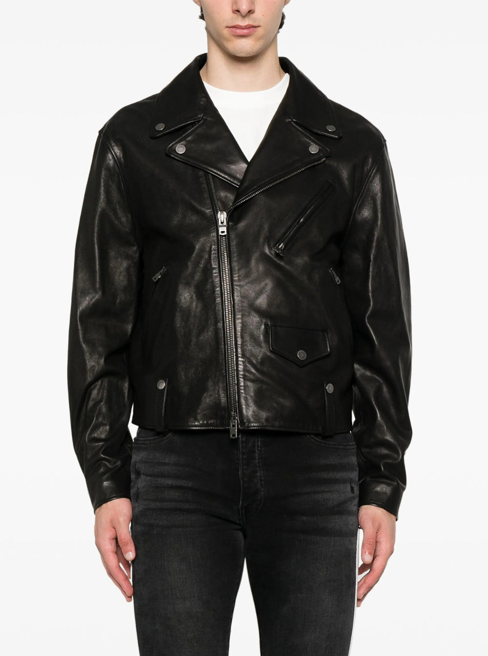 Amiri Men Black Jacket With Wide Notched Revers And Maxi Logo Lettering Print On The Rear In Leather - 4