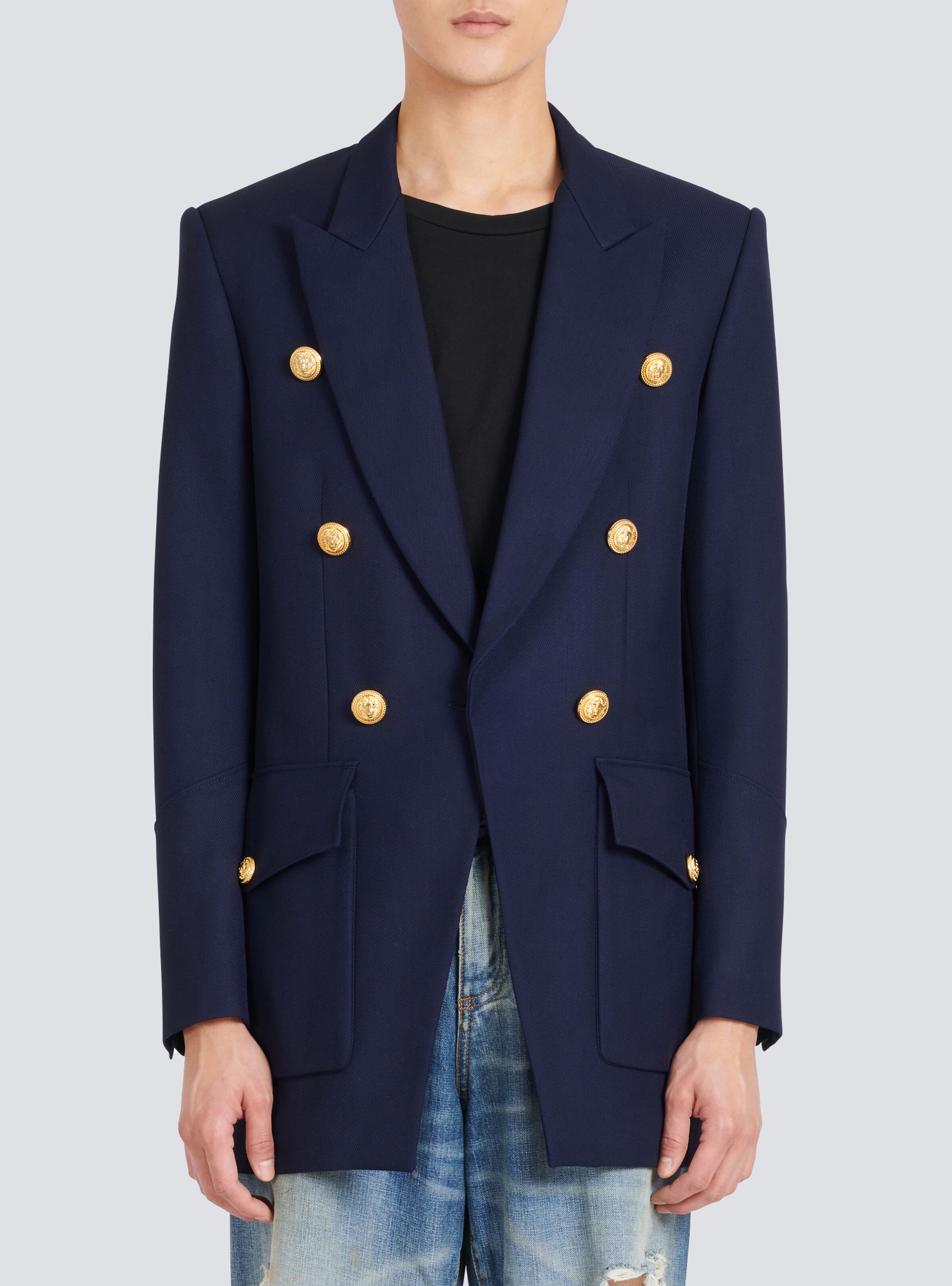 Six-button twill blazer with monogram lining - 6