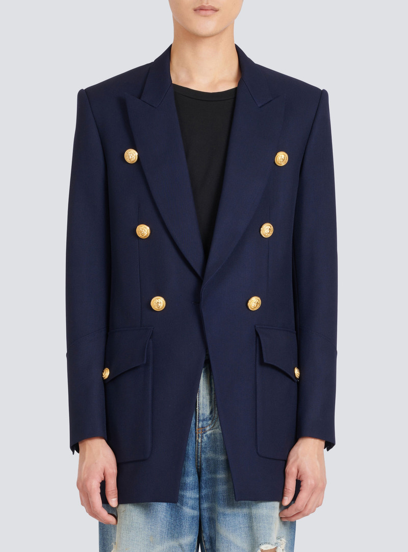 Six-button twill blazer with monogram lining 6