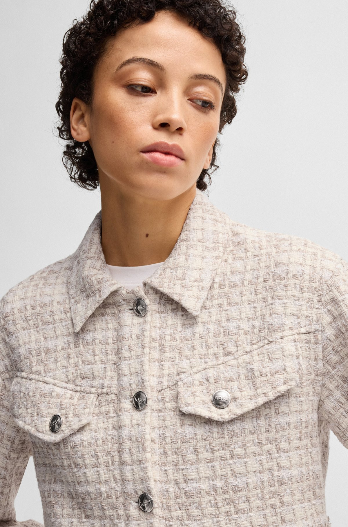 CROPPED TWEED JACKET WITH METALLIC BUTTONS - 5