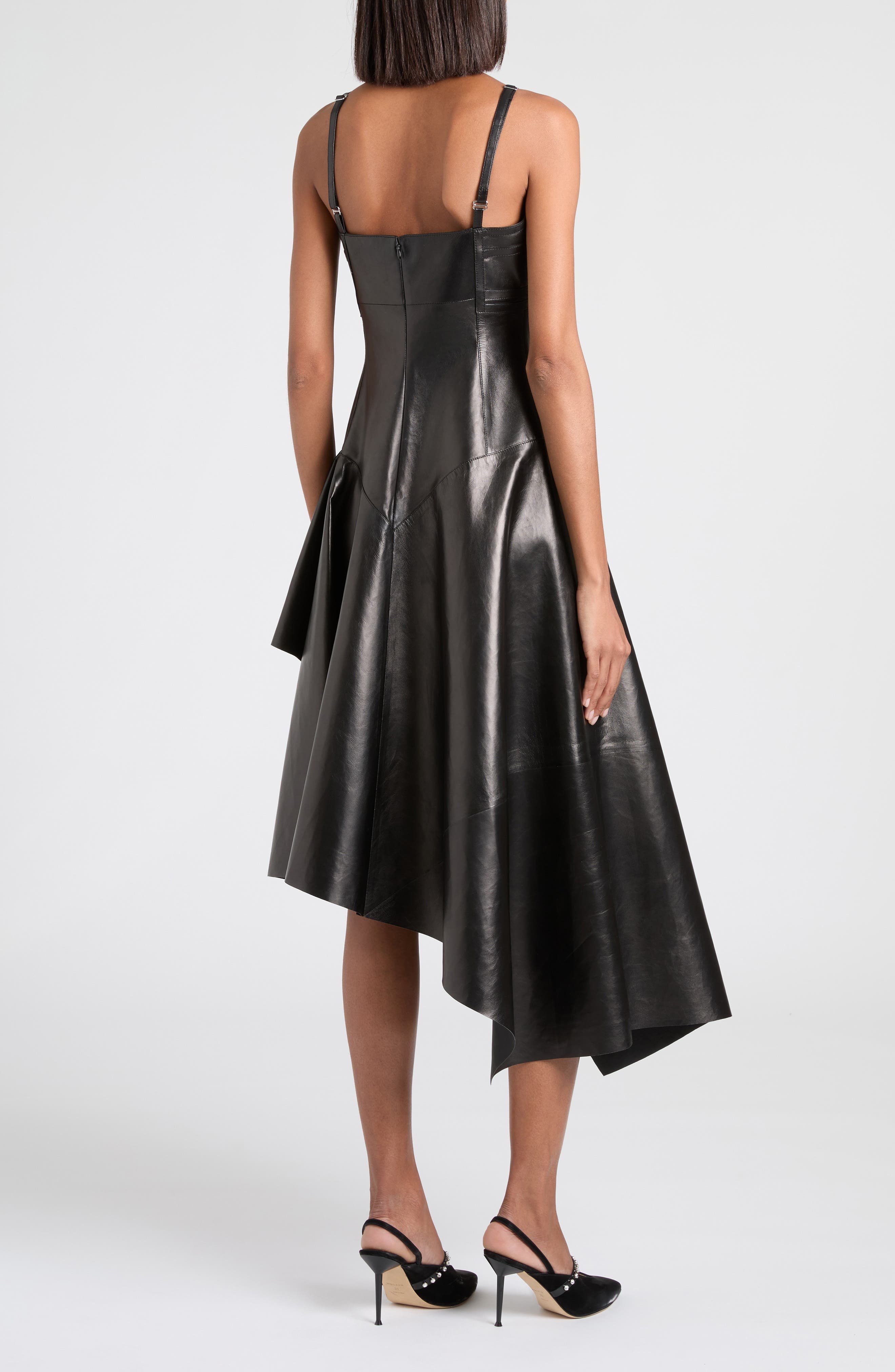 McQueen Asymmetric Draped Leather Dress in Black at Nordstrom - 2