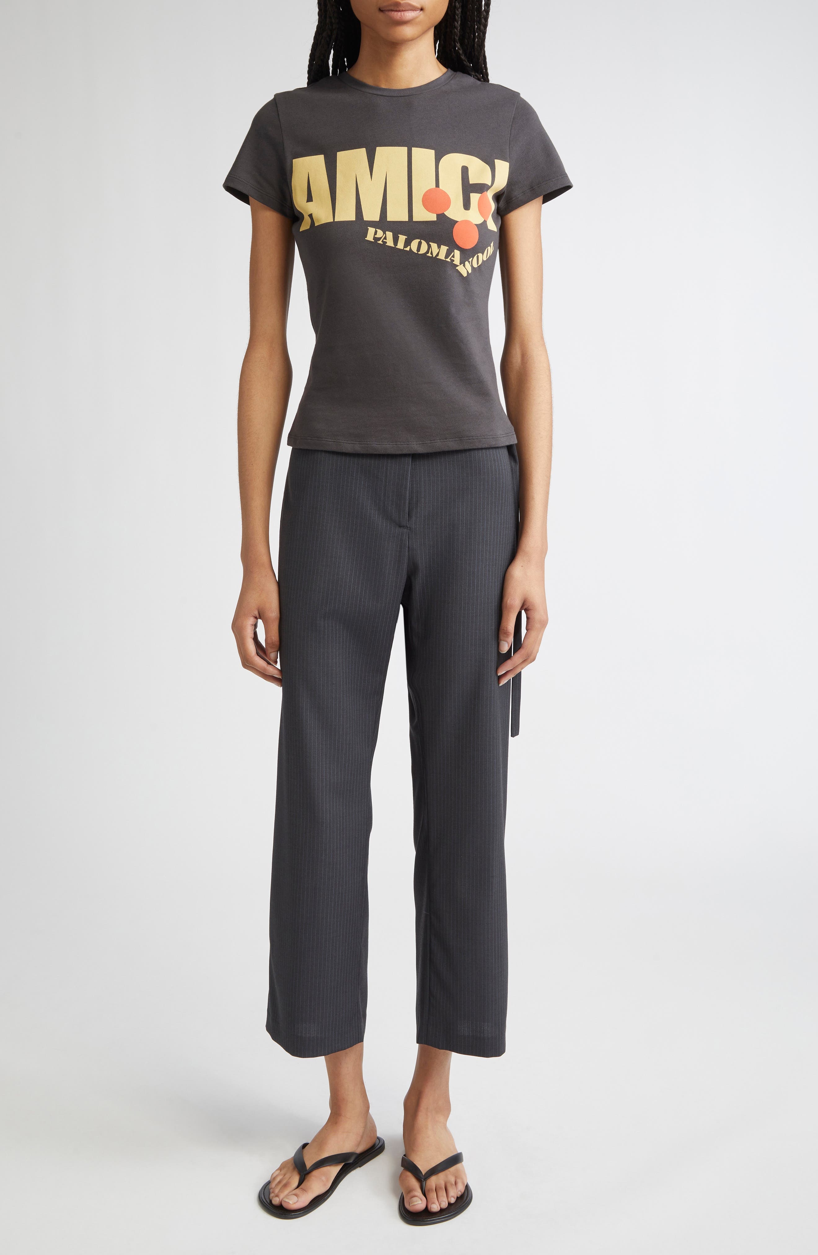 Paloma Wool Bigas Pinstripe Tie Detail Straight Leg Crop Trousers in Dark Grey at Nordstrom - 7