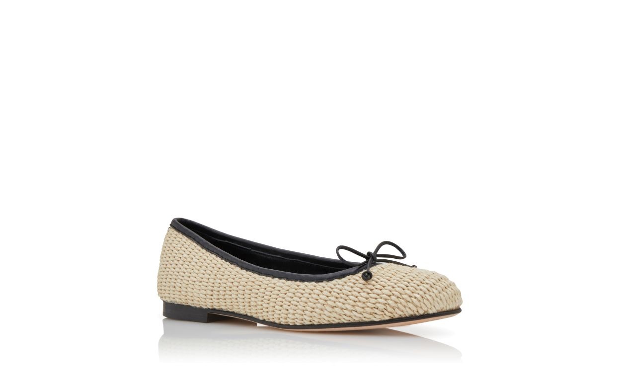 Light Beige and Black Rafia Ballerina Flats - 3