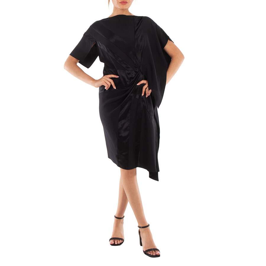 Burberry Ladies Black Flag Intarsia Asymmetrical Silk Dress - 3