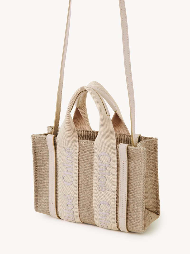 Chloé MINI WOODY TOTE BAG IN LINEN outlook