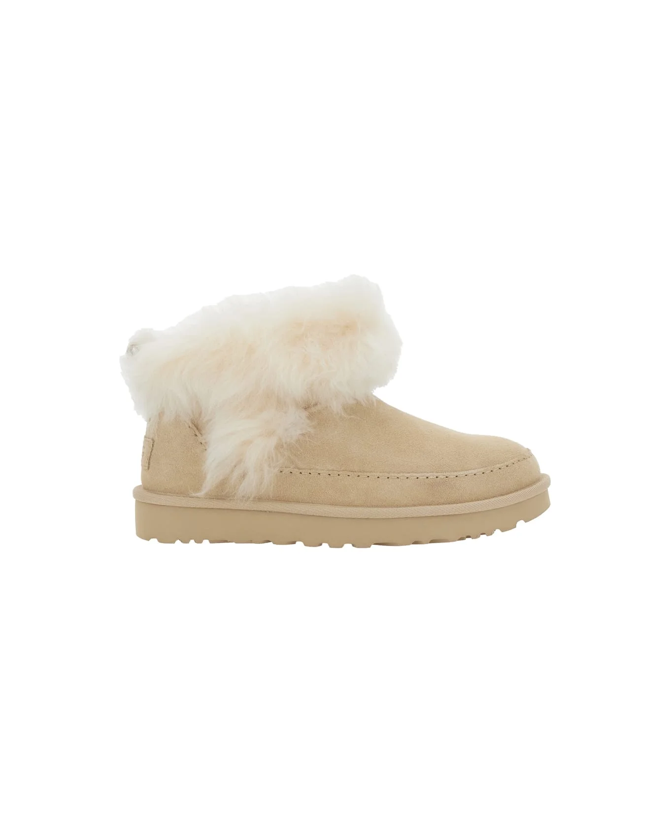'classic Ultra Mini Chalet' Beige Ankle Boots With Fur Design In Suede Woman - 1