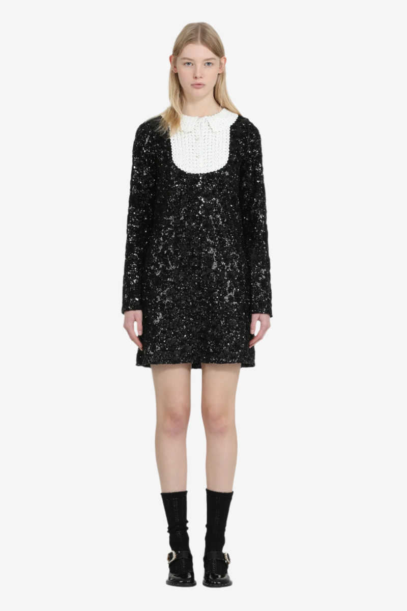 SHORT TWO-TONE DRESS WITH EMBROIDERY AND BEADS 1