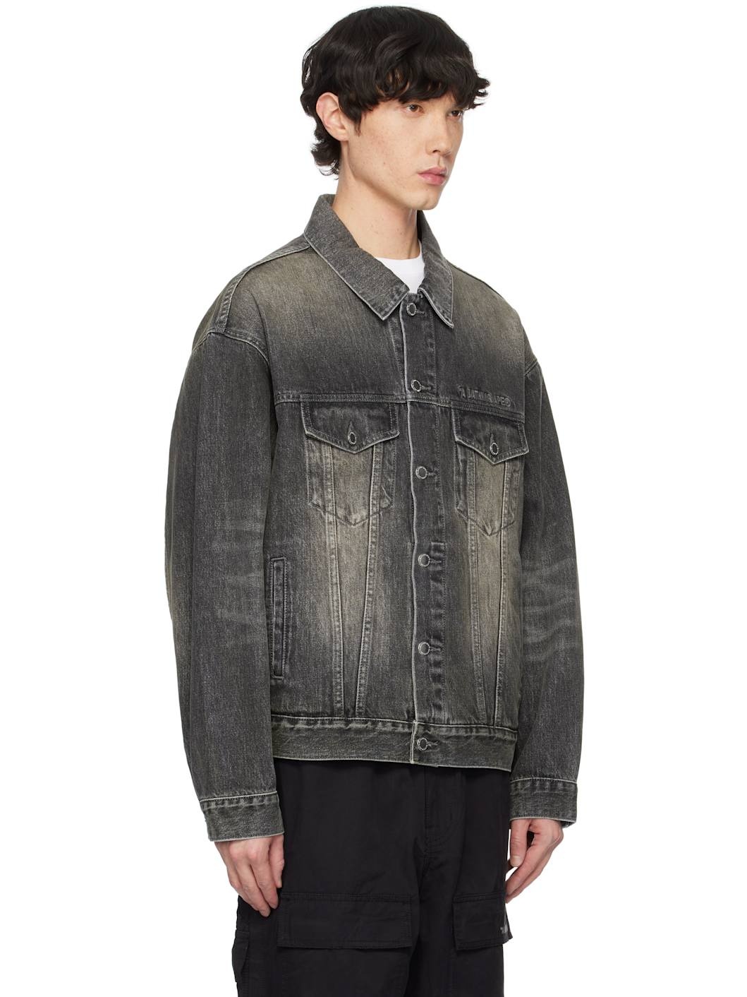 Black Distressed 13 Oz Trucker Denim Jacket - 2