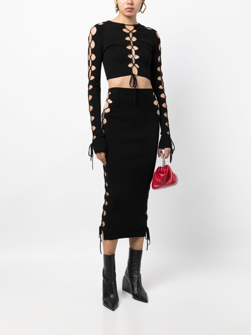 lace-up detailed knitted skirt - 2