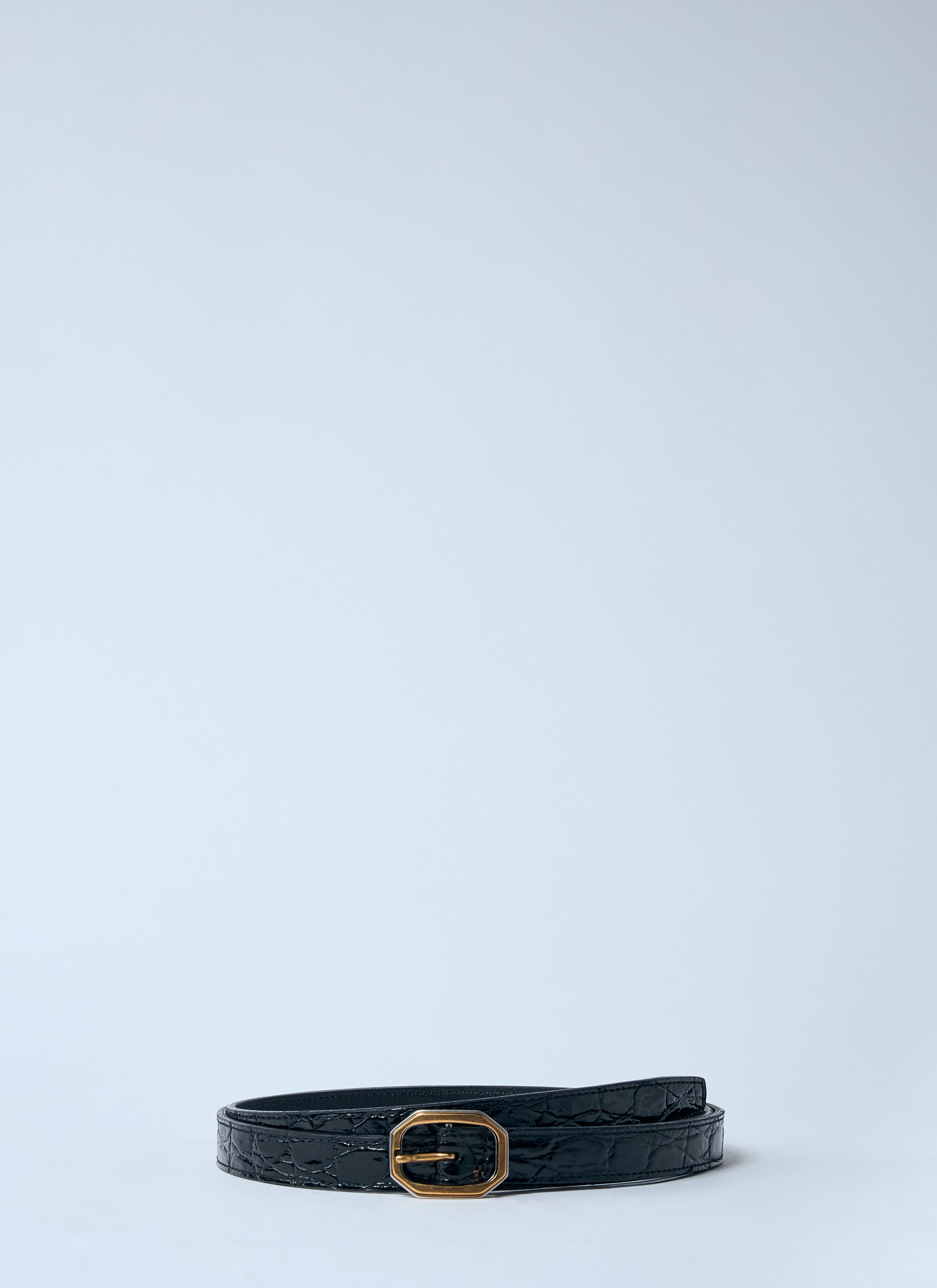 Crocodile-Embossed Frame Thin Belt - 1