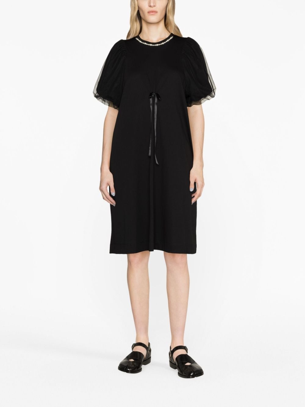 pearl-embellished tulle T-shirt dress - 2