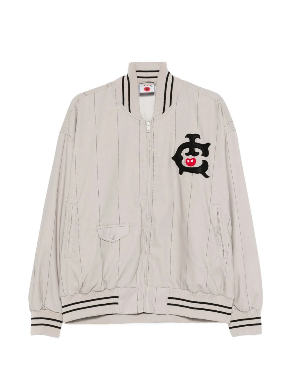 striped appliqué bomber jacket - 1