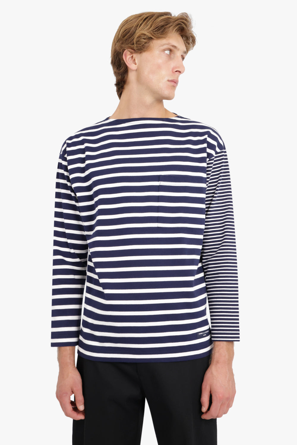 COTTON STITCH JERSEY WITH HORIZONTAL STRIPE | NAVY/WHITE - 3