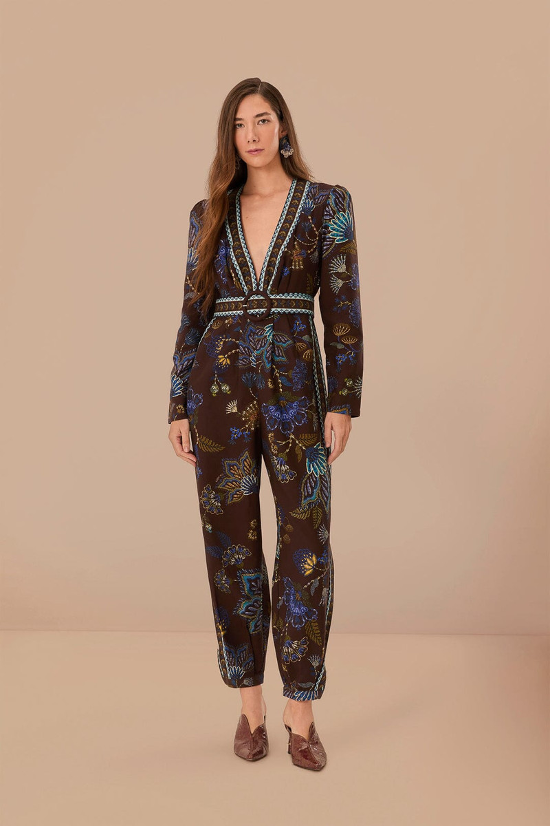 Brown Garden V Neck Jumpsuit 1