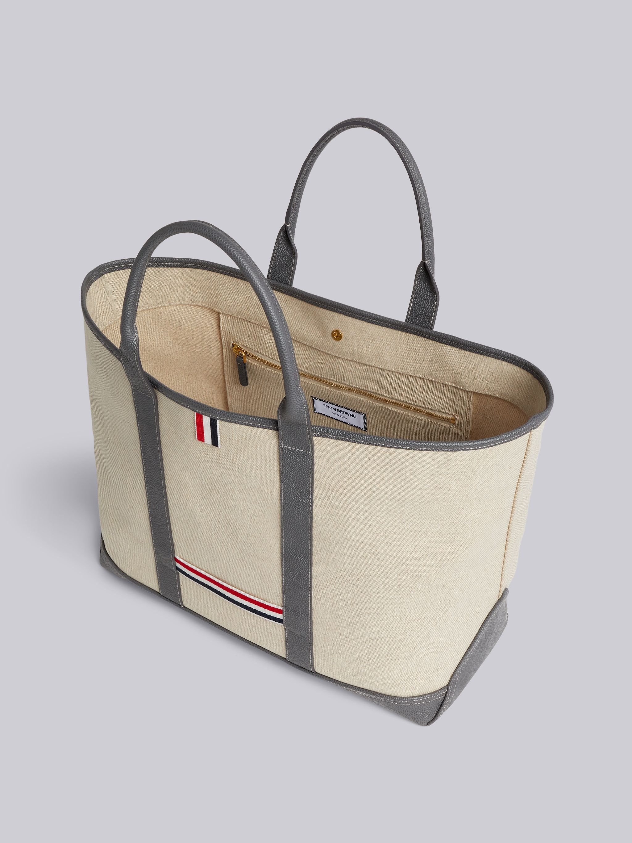 Light Grey Heavy Linen Leather Handle Medium Tool Tote - 5