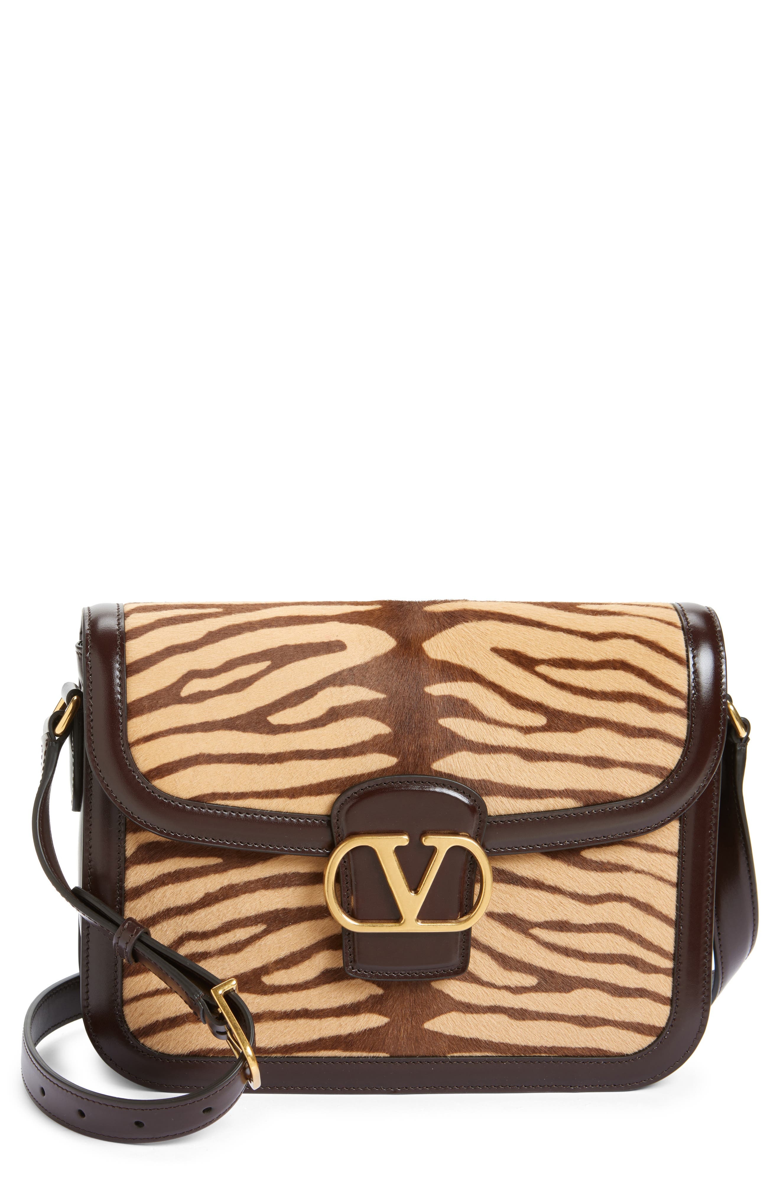 Valentino Garavani 9TO5 Genuine Calf Hair Shoulder Bag in Brown/Beige at Nordstrom - 1