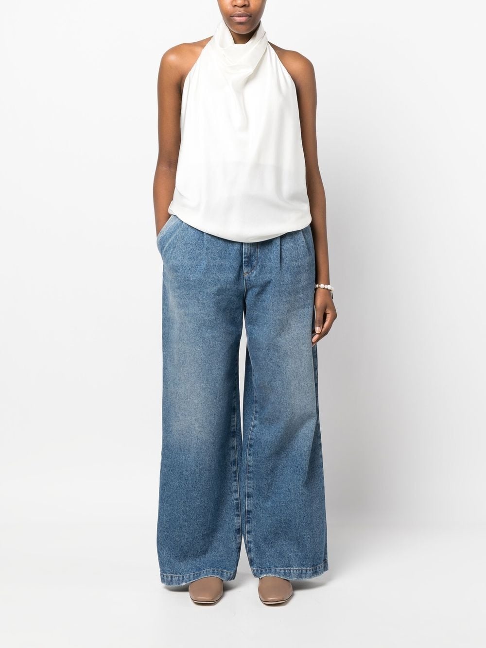wide-leg pleated jeans - 2