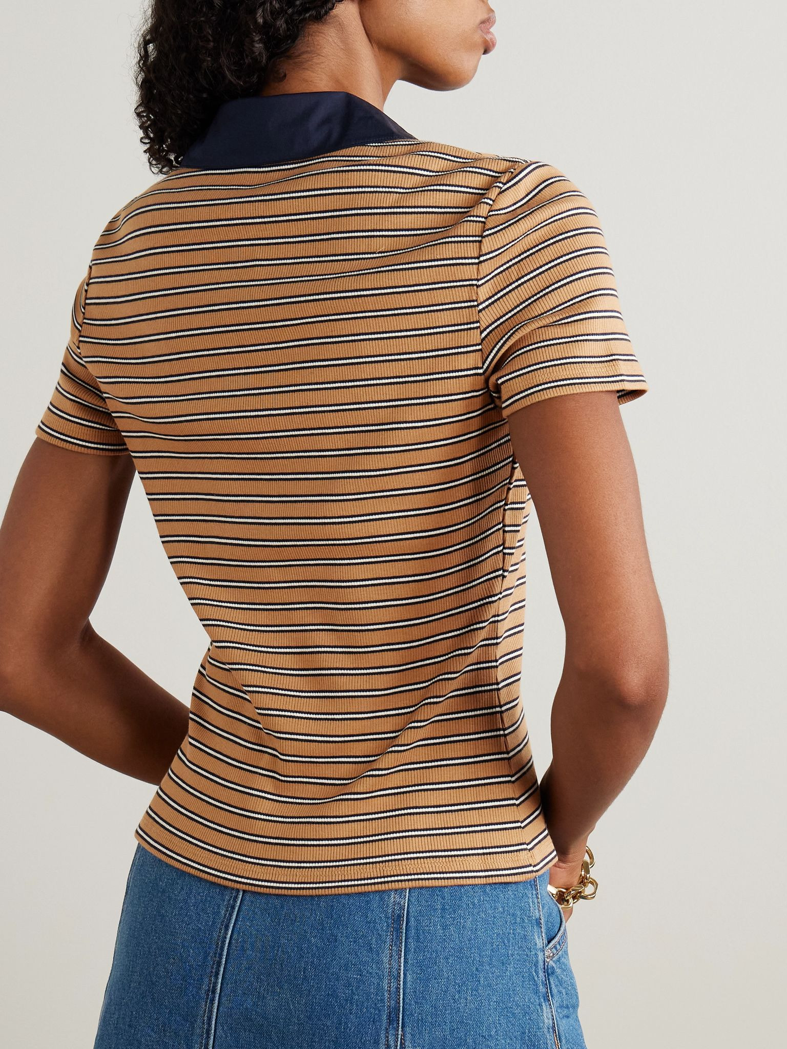 Kearney striped ribbed stretch-cotton polo shirt Brown - 4