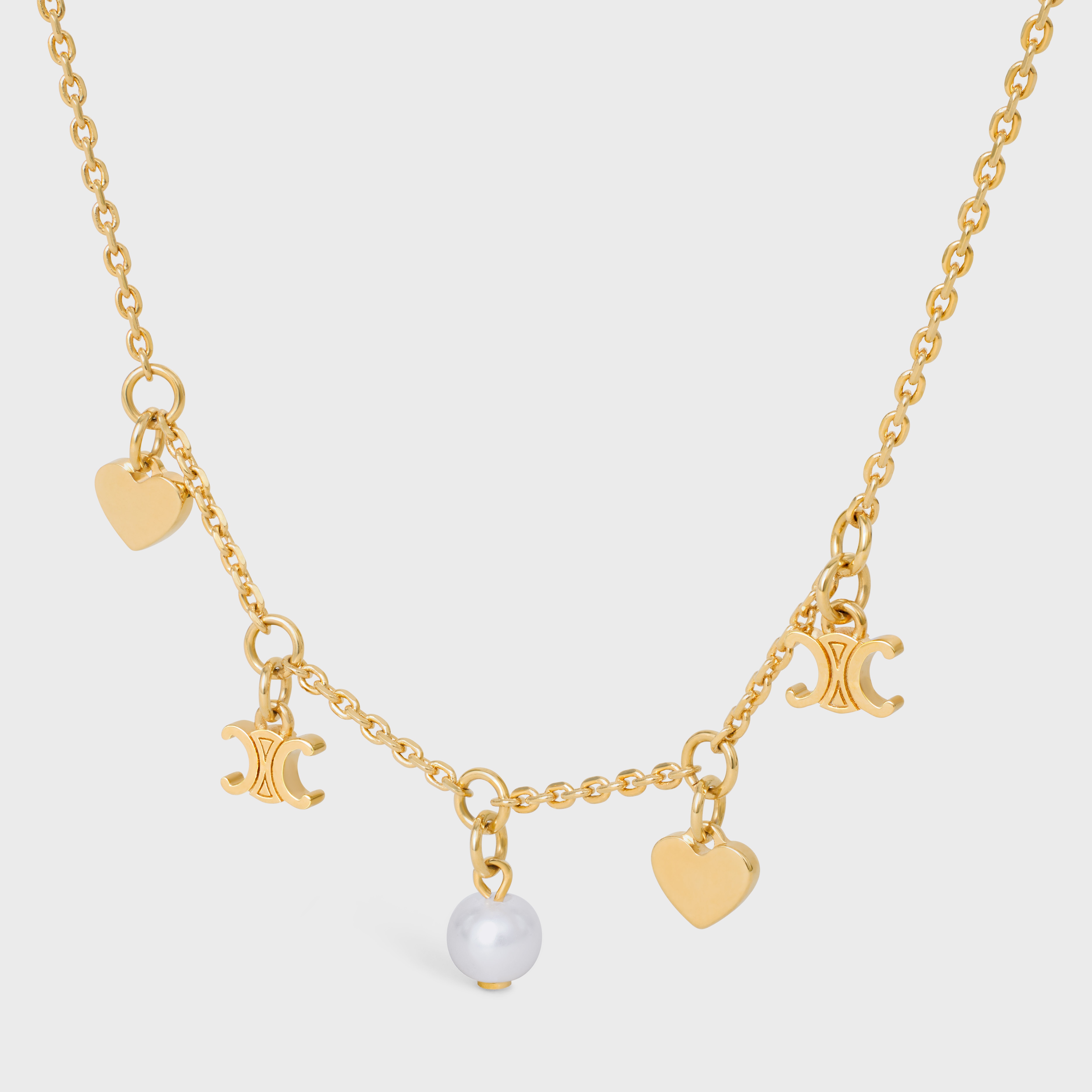 Cœur Celine Charms Necklace in Brass with Gold Finish and Resin Pearl 2