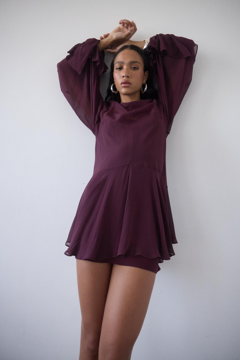De La Vali TERRAN MINI DRESS IN EARTH GEORGETTE CHIFFON outlook