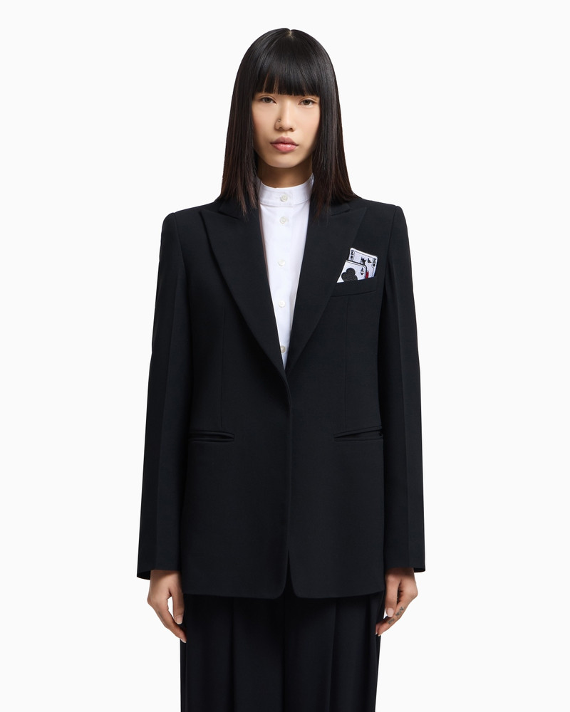 EMPORIO ARMANI SINGLE-BREASTED BLAZER IN ENVERS SATIN WITH JEU DE CARTES DETAIL outlook