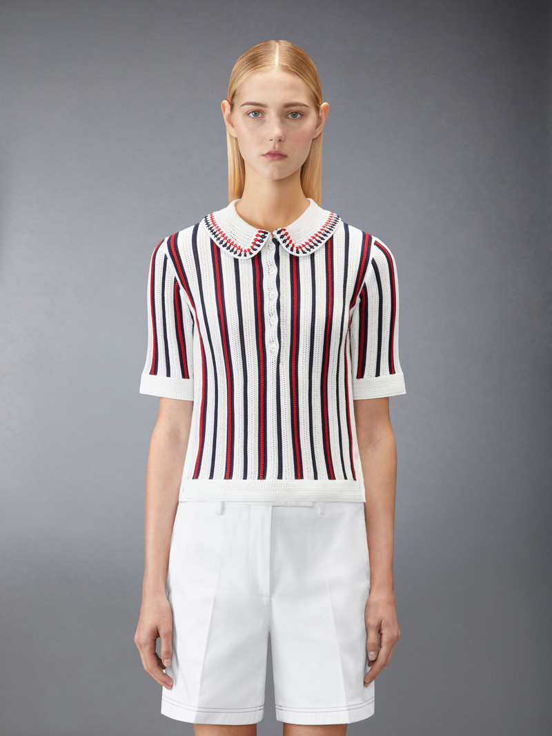 Thom Browne CROCHET STITCH RWB STRIPE POLO outlook