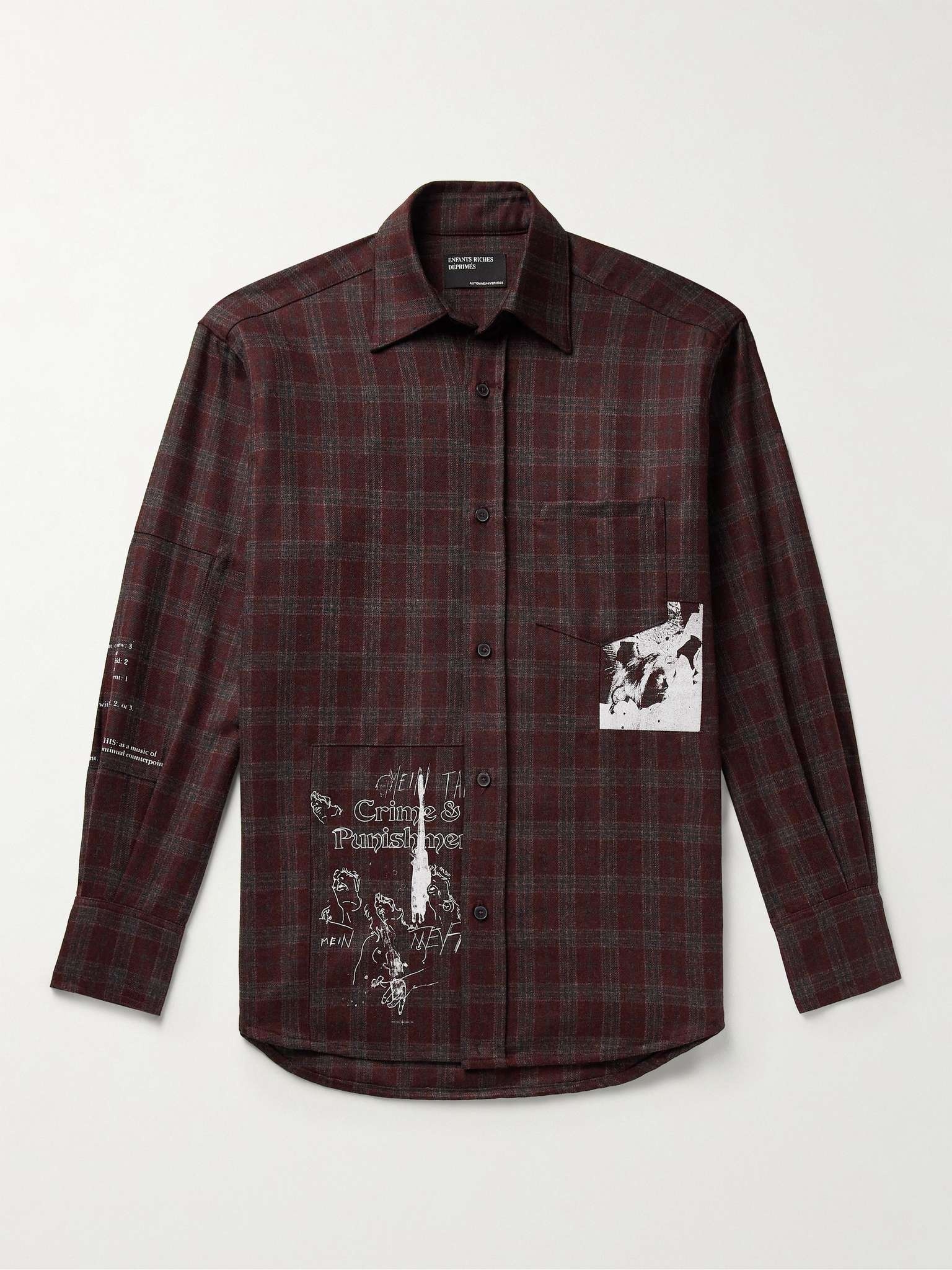 Printed Checked Merino Wool-Flannel Shirt - 1